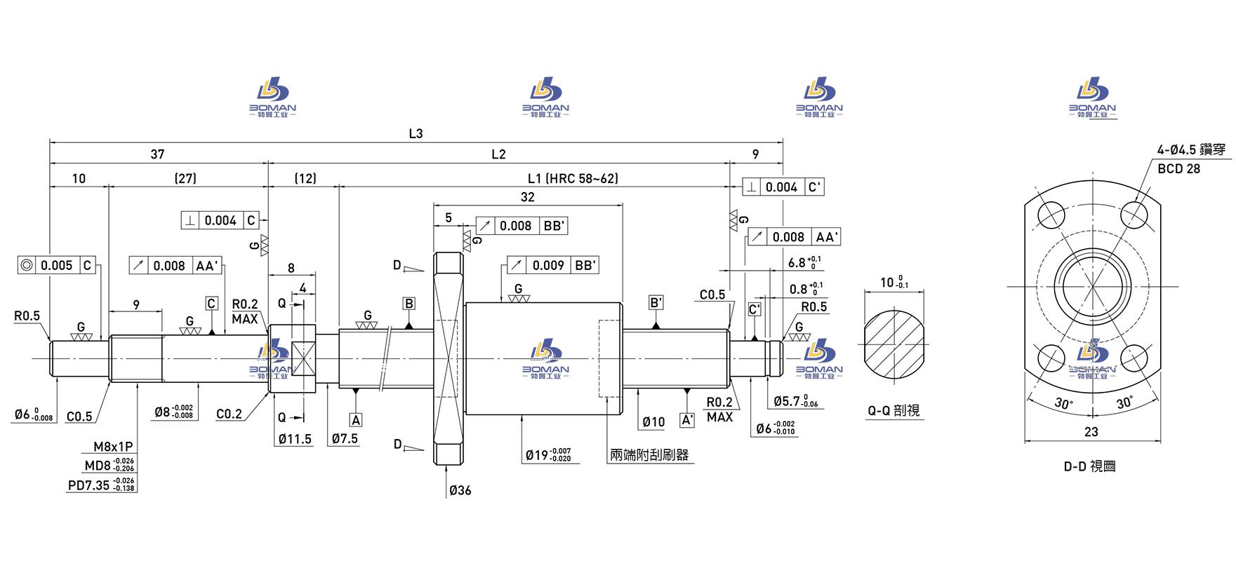 HIWIN上银 R10-2.5T3-FSI-250-308-0.008 上银滚珠丝杆大陆生产厂家